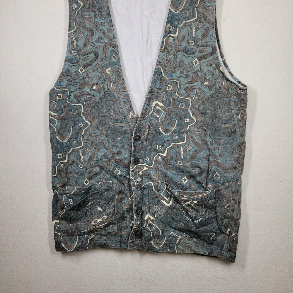 Vintage Chicos Vest Womens Shirt Sz 2 Large Green Cottagecore Button Up Aztec - Picture 3 of 11